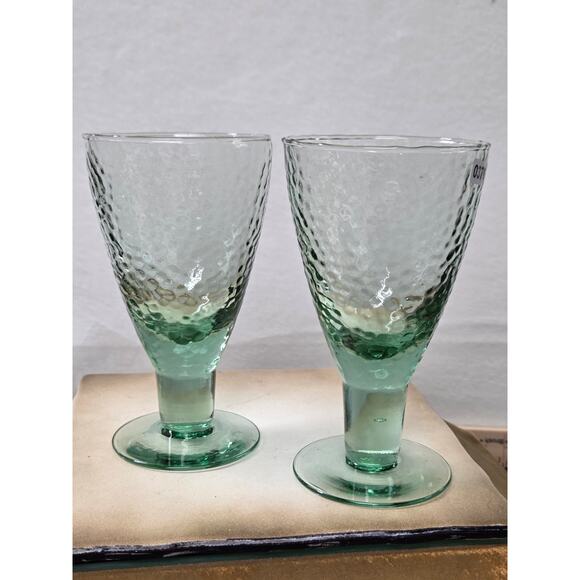 Two Recycled Green Glass, Hand Blown Goblets - Picture 1 of 8